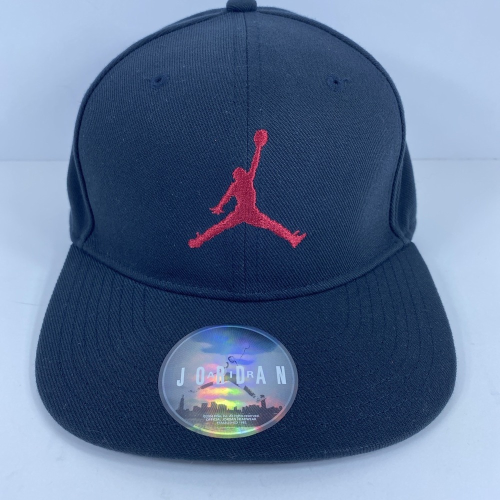 Jordan Pro Cap Boys Kids Black Red Twill Baseball Cap Jumpman Logo 1795-KR5
